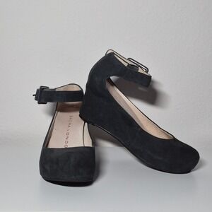 Sacha London Suede Covered Wedges Quirky Retro Ankle Strap Boho Minimalist 6.5